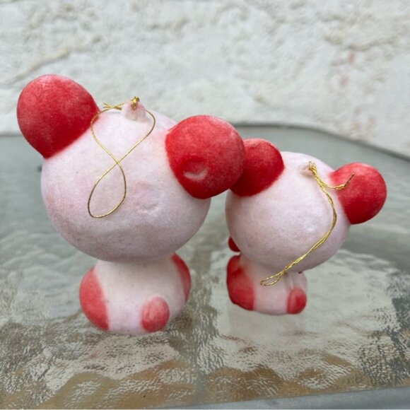 Vintage Blow Mold Flocked Red & White Panda Bear Ornaments Set of 2 - Picture 4 of 15